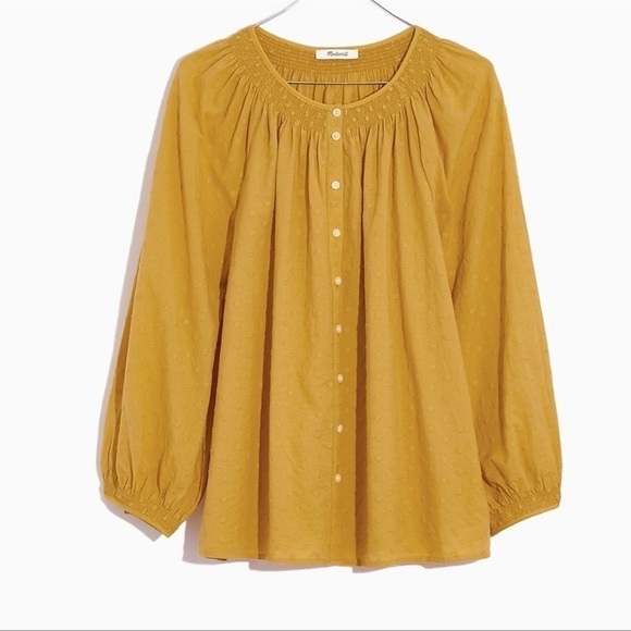 Madewell Tops - MADEWELL Floral Embroidered Smocked-Neck Raglan Top XS